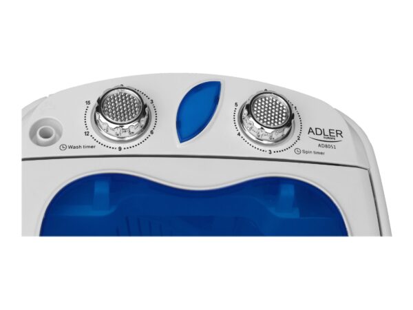 Adler | Washing machine | AD 8051 | Top loading | Washing capacity 3 kg | Unspecified RPM | Depth 37 cm | Width 38 cm | White/Blue - Image 6