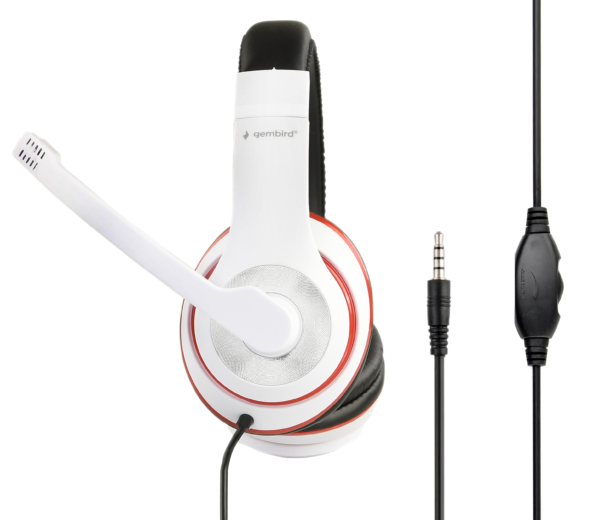 Gembird | Stereo Headset | MHS 03 WTRDBK | 3.5 mm | White and Black Color with Red Ring | Headset - Image 3