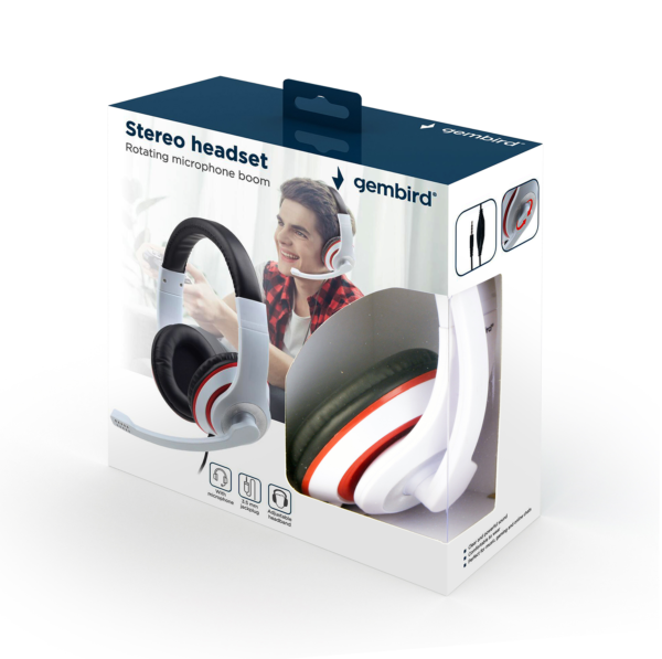 Gembird | Stereo Headset | MHS 03 WTRDBK | 3.5 mm | White and Black Color with Red Ring | Headset - Image 5