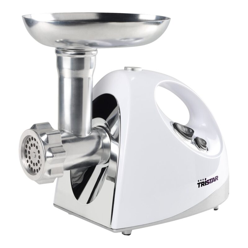 Tristar | VM-4210 Meat Grinder | White | 3 Stainless steel grinding plates, Aluminum grinder head, Aluminum hopper tray, Sausage stuffer, Kubbe attachment, Sausage accessory, Stainless steel blade