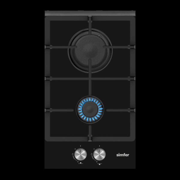 Simfer | Hob | H3.201.TGRSP | Gas on glass | Number of burners/cooking zones 2 | Rotary knobs | Black