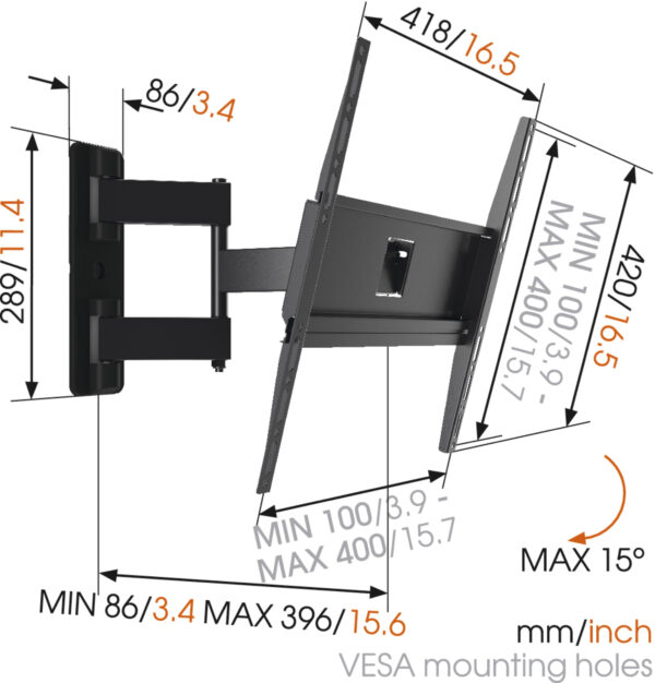 Vogels | Wall mount | MA3040-A1 | Full Motion | 32-65 " | Maximum weight (capacity) 25 kg | Black - Image 5