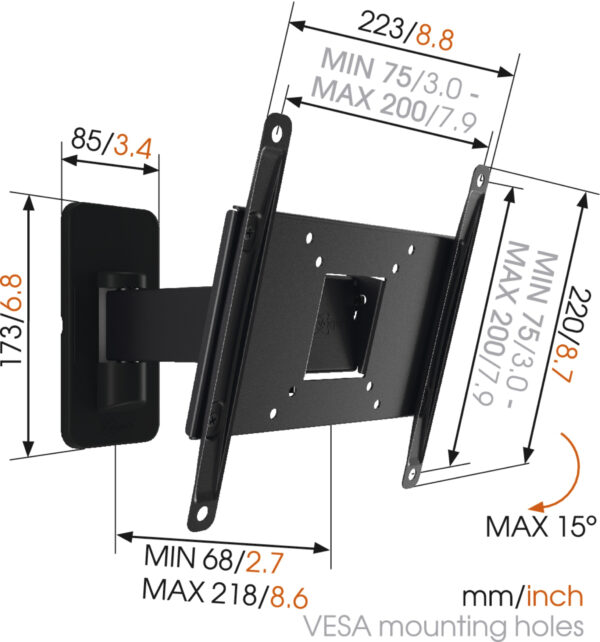 Vogels | Wall mount | MA2030-A1 | Full motion | 19-40 " | Maximum weight (capacity) 15 kg | Black - Image 4