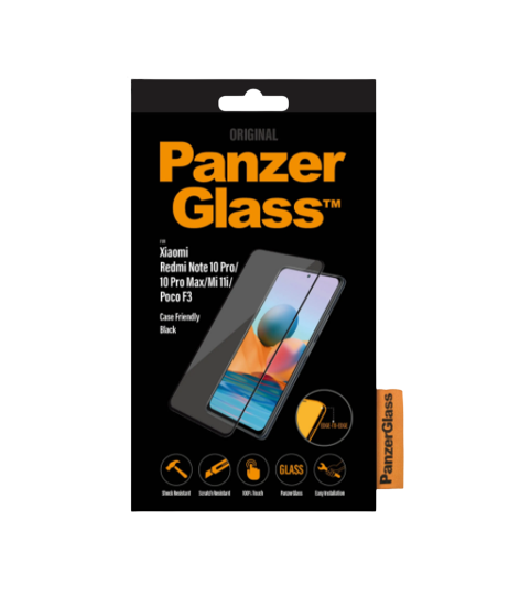 PanzerGlass | Screen protector | Xiaomi | Redmi Note 10 Pro/10 Pro Max/Mi 11i/ Xiaomi Poco F3 | Glass | Black | Full frame coverage; 100% touch preservation; Rounded edges | Case friendly