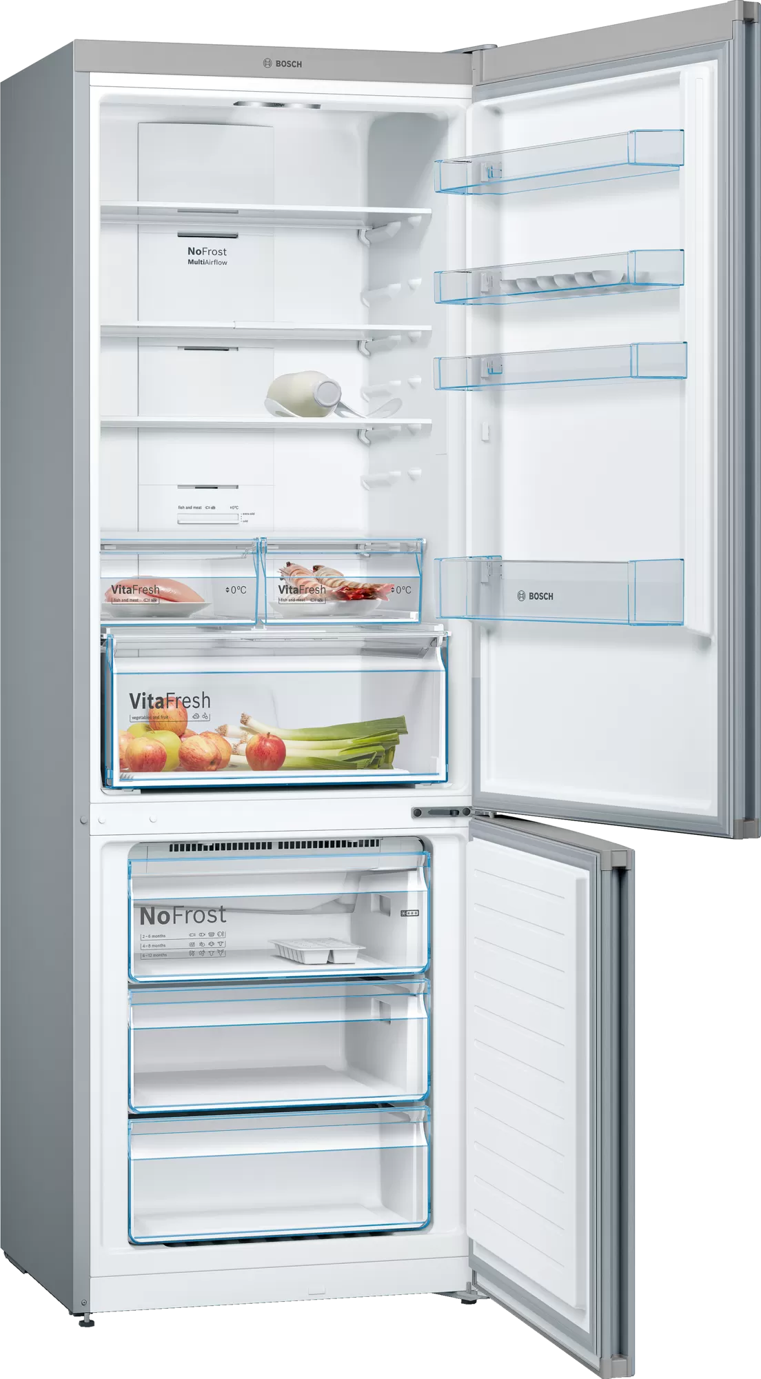 Bosch | Refrigerator | KGN49XLEA | Energy efficiency class E | Free standing | Combi | Height 203 cm | No Frost system | Fridge net capacity 330 L | Freezer net capacity 108 L | Display | 40 dB | Stainless steel - Image 3