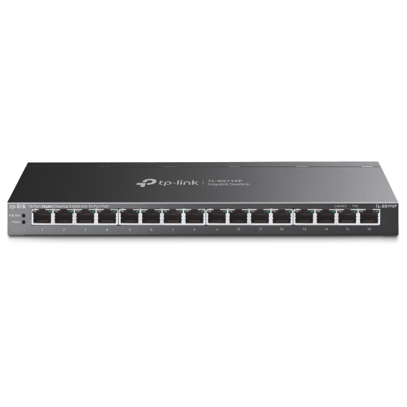 TP-LINK TL-SG116P 16-Port Gigabit Desktop Switch with 16-Port PoE+ | TP-LINK | 16-Port Gigabit Desktop Switch | TL-SG116P | Unmanaged | Desktop