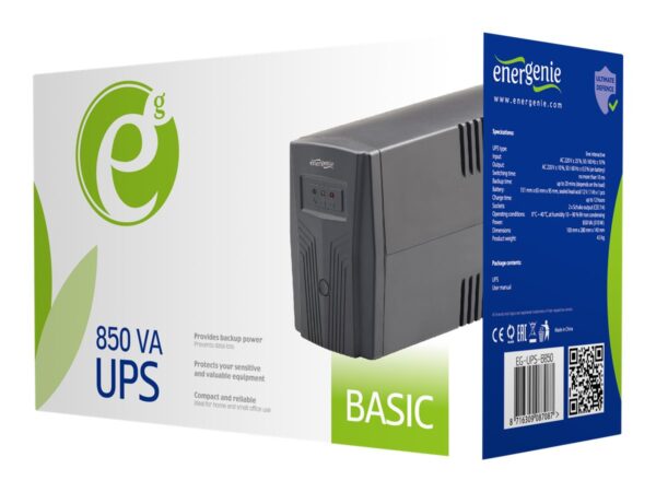 EnerGenie | EG-UPS-B850 "Basic 850" UPS, Shuko output sockets | 850 VA | 220V±25% V | AC 220V±10% V - Image 6