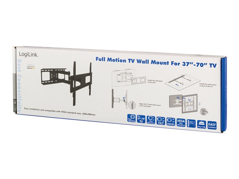 Logilink BP0028 TV Wall mount, 37"-70", tilt +10°-20°,swievel +-90°, 475mm | Logilink | Wall Mount | 37-70 " | Maximum weight (capacity) 50 kg | Black - Image 4