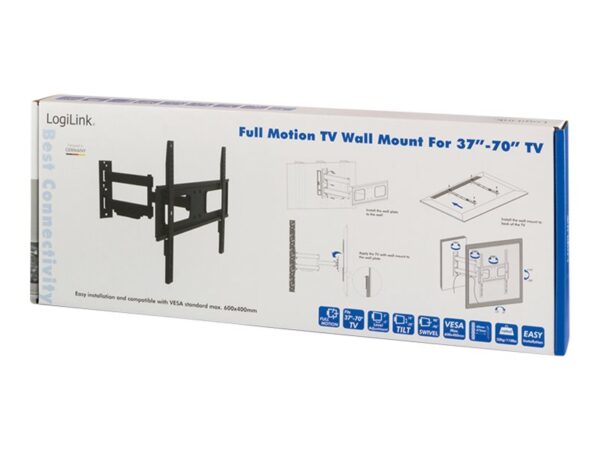 Logilink BP0019 TV Wall mount, 37"-70", tilt +10°-20°,swievel +-90°, 473mm | Logilink | Wall Mount | BP0019 | 37-70 " | Maximum weight (capacity) 50 kg | Black - Image 4