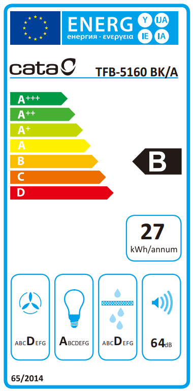 CATA | TFB-5160 BK | Telescopic | Energy efficiency class C | Width 59.5 cm | 300 m³/h | Mechanical control | LED | Black - Image 5