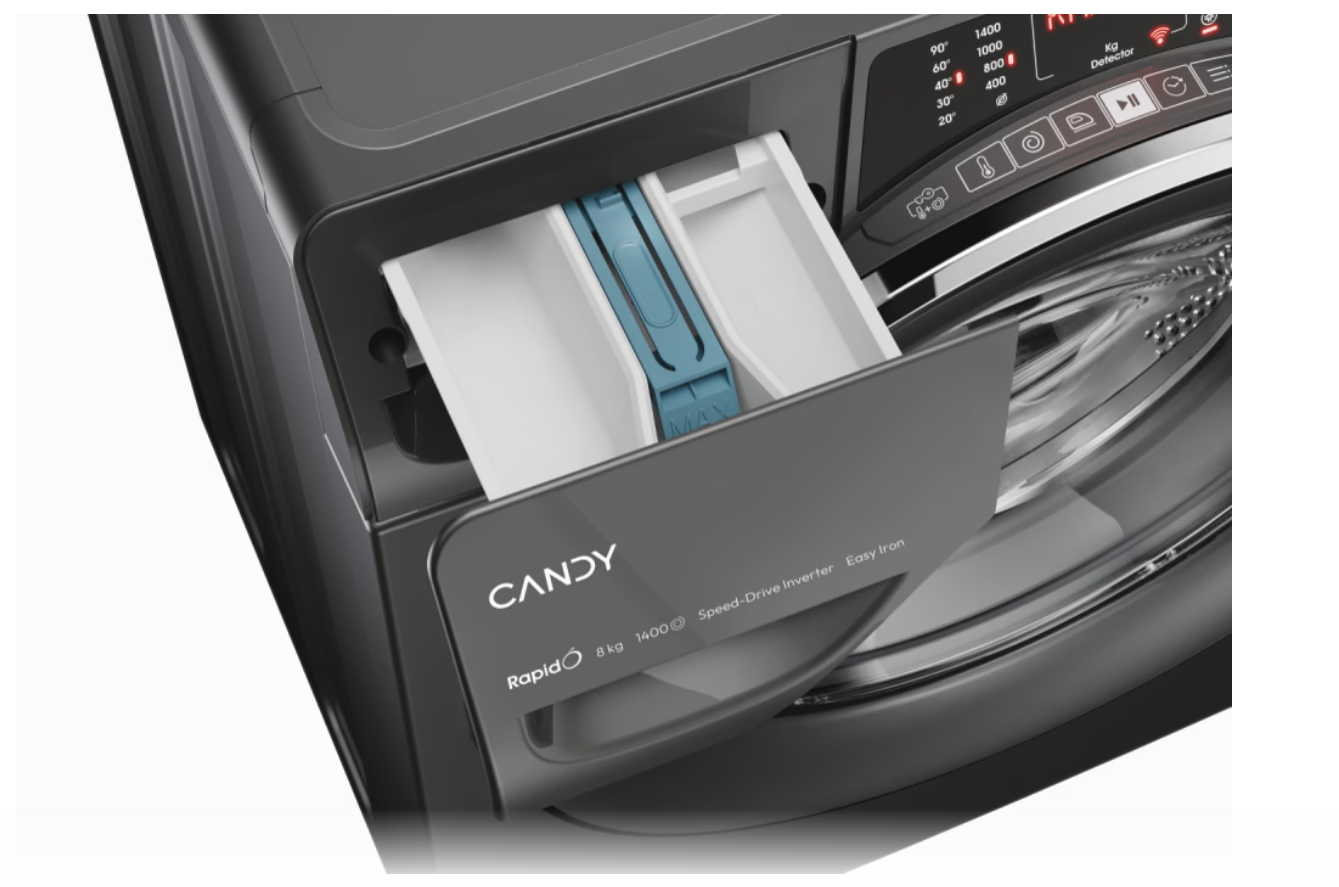 Candy Washing Machine | RO1484DWMCRT/1-S | Energy efficiency class A | Front loading | Washing capacity 8 kg | 1400 RPM | Depth 53 cm | Width 60 cm | Display | TFT | Steam function | Wi-Fi | Anthracite - Image 8