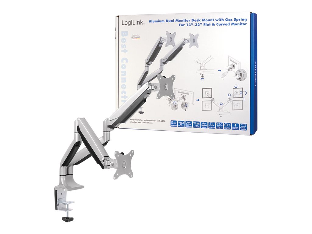 Logilink BP0043 Dual Monitor Desk mount, 13"-32",gas spring, aluminum | Logilink - Image 2