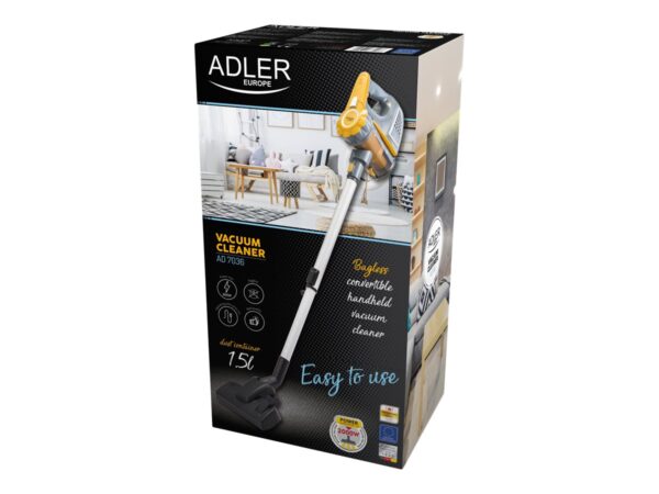Adler | Vacuum Cleaner | AD 7036 | Corded operating | Handstick and Handheld | 800 W | - V | Operating radius 7 m | Yellow/Grey | Warranty 24 month(s) - Image 7