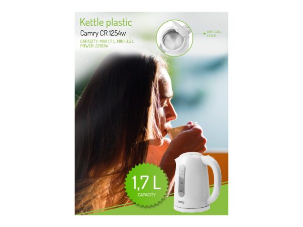 Camry | Kettle | CR 1254 | Standard | 2200 W | 1.7 L | Plastic | 360° rotational base | White - Image 10