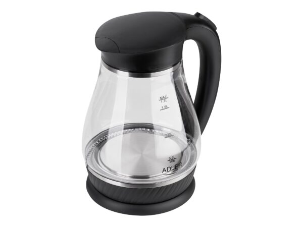 Adler | Kettle | AD 1274 | Standard | 2200 W | 1.7 L | Plastic/Glass | 360° rotational base | Black/ transparent - Image 4