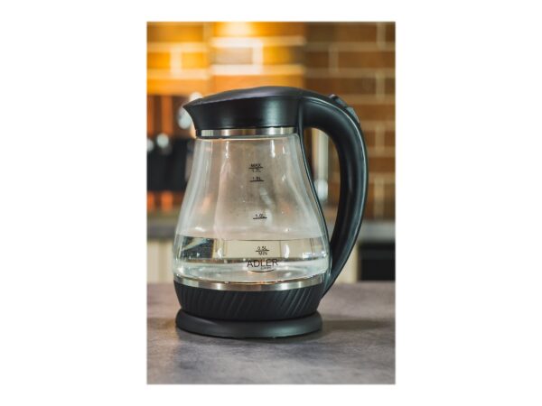 Adler | Kettle | AD 1274 | Standard | 2200 W | 1.7 L | Plastic/Glass | 360° rotational base | Black/ transparent - Image 7