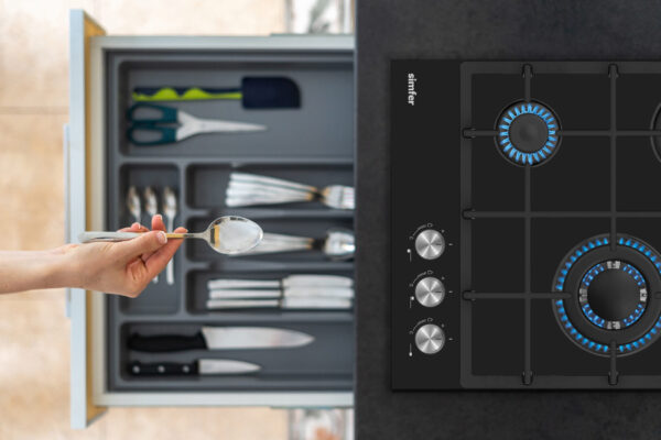Simfer | Hob | H4.305.HGSSP | Gas on glass | Number of burners/cooking zones 3 | Rotary knobs | Black - Image 3