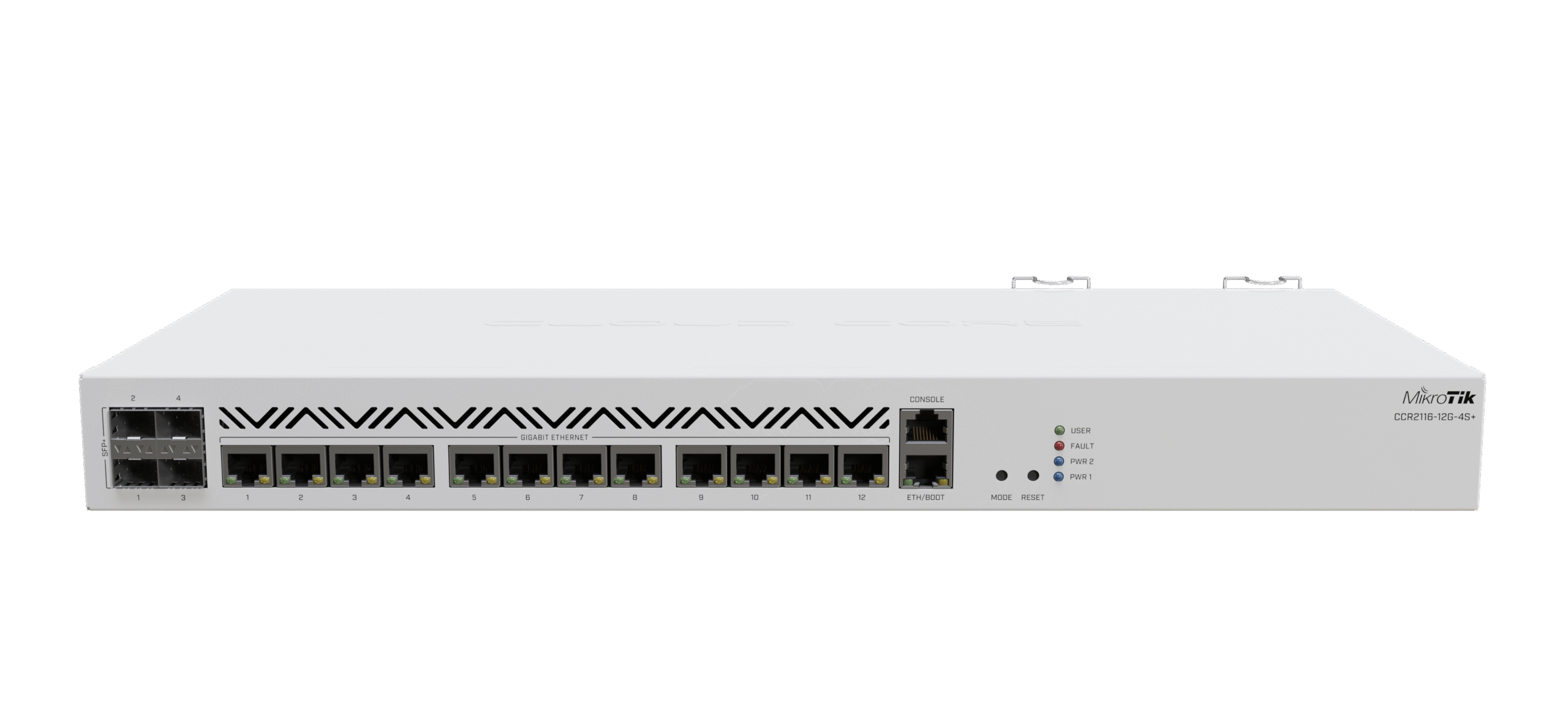 Mikrotik Cloud Core Router CCR2116-12G-4S+, 16-CORE 2 GHZ ARM CPU, 16 GB DDR4 RAM, 4x10G SFP+ ports, 13xGigabit LAN ports, 1x RJ45 Serial port, 1x M.2 slots, 16 core CPU, 16 GB RAM, Dual redundant power supply, RouterOS L6 | Cloud Core Router | CCR2116-12G-4S+ | Ethernet LAN (RJ-45) ports 13 | 12 month(s)