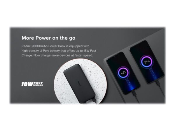 Xiaomi | Redmi Fast Charge Power Bank | 20000 mAh | Black - Image 8