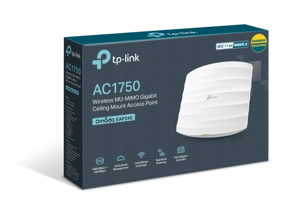 TP-LINK | Access Point | EAP245 | 802.11ac | 2.4GHz and 5GHz | 450+1300 Mbit/s | 10/100/1000 Mbit/s | Ethernet LAN (RJ-45) ports 2 | MU-MiMO Yes | PoE in | Antenna type 6xInternal | No - Image 6