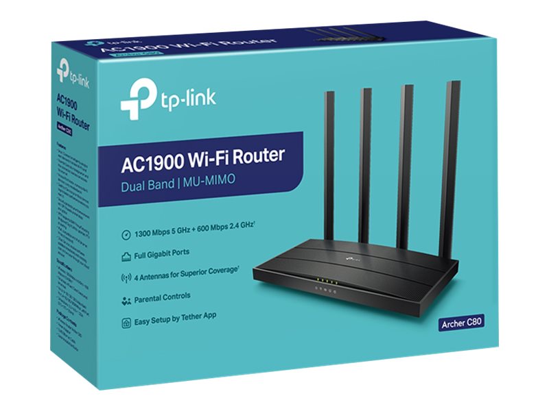 AC1900 Wireless MU-MIMO Wi-Fi 5 Router | Archer C80 | 802.11ac | 1300+600 Mbit/s | 10/100/1000 Mbit/s | Ethernet LAN (RJ-45) ports 4 | Mesh Support No | MU-MiMO Yes | No mobile broadband | Antenna type 4xFixed - Image 9