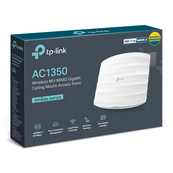 TP-LINK | Access Point | EAP225 | 802.11ac | 2.4GHz/5GHz | 450+867 Mbit/s | 10/100/1000 Mbit/s | Ethernet LAN (RJ-45) ports 1 | MU-MiMO Yes | PoE in | Antenna type 5xInternal - Image 4