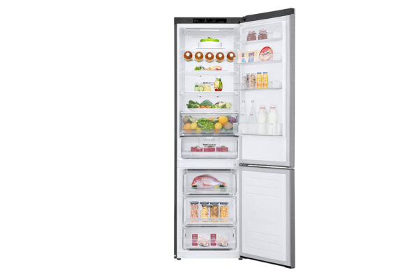LG | Refrigerator | GBB72PZEMN | Energy efficiency class E | Free standing | Combi | Height 203 cm | No Frost system | Fridge net capacity 277 L | Freezer net capacity 107 L | 36 dB | Silver - Image 2