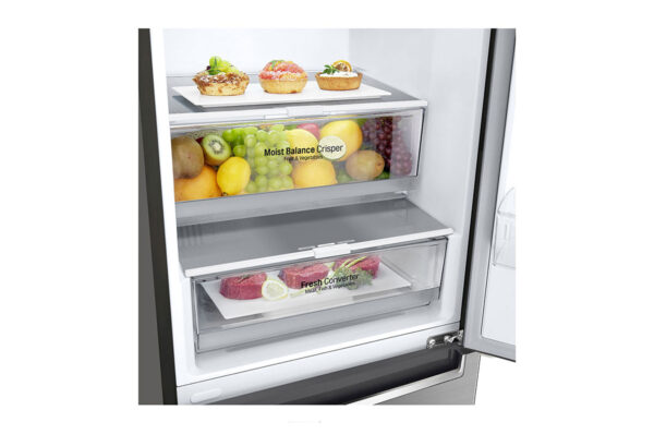 LG | Refrigerator | GBB72PZEMN | Energy efficiency class E | Free standing | Combi | Height 203 cm | No Frost system | Fridge net capacity 277 L | Freezer net capacity 107 L | 36 dB | Silver - Image 3