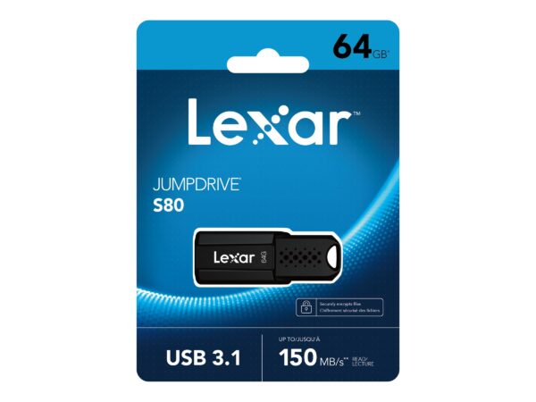 Lexar | Flash drive | JumpDrive S80 | 64 GB | USB 3.1 | Black - Image 7