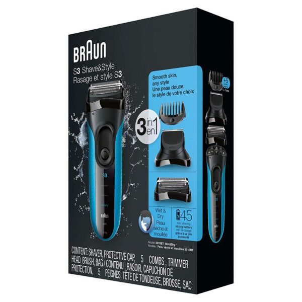 Braun | Shaver with trimmer | Series 3 Shave&Style 3010BT | Operating time (max) 45 min | Wet & Dry | NiMH | Black/Blue - Image 7