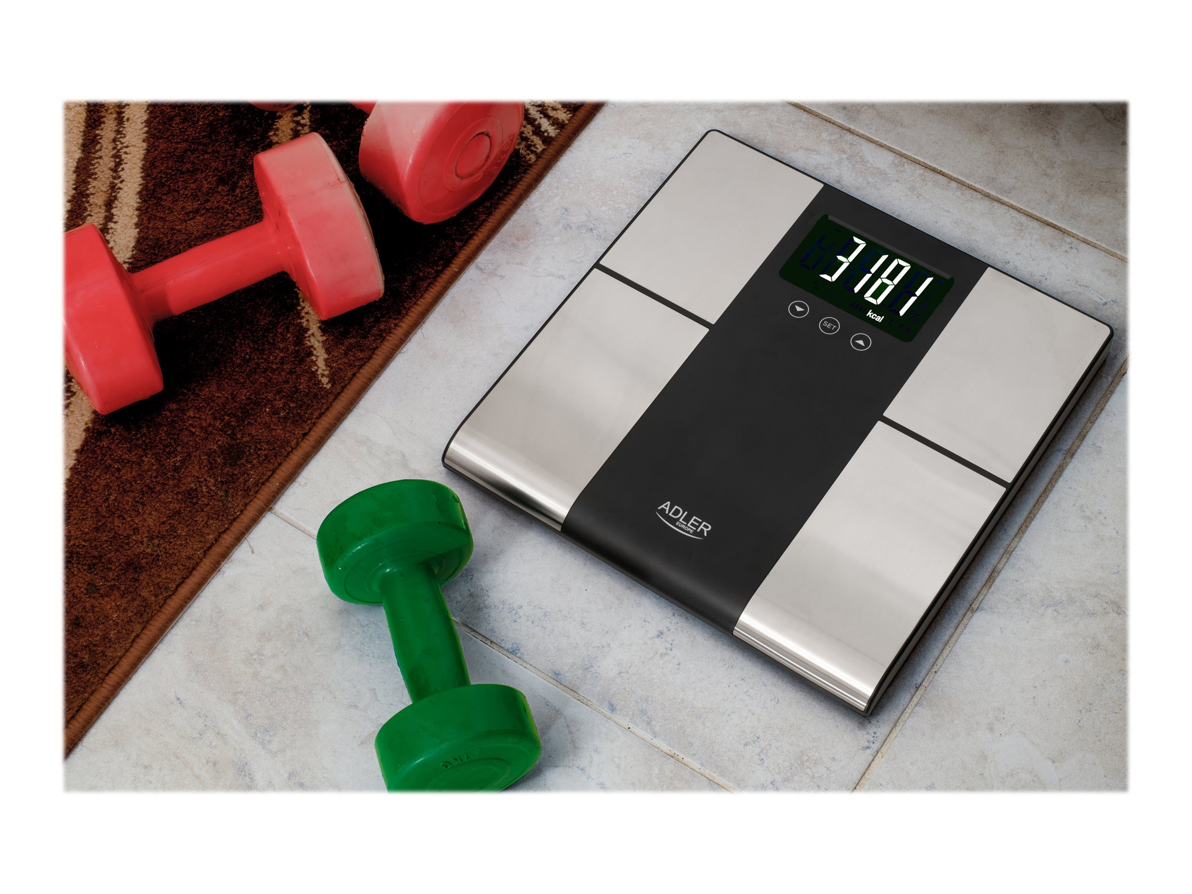 Adler | Bathroom scale with analyzer | AD 8165 | Maximum weight (capacity) 225 kg | Accuracy 100 g | Body Mass Index (BMI) measuring | Stainless steel/Black - Image 12