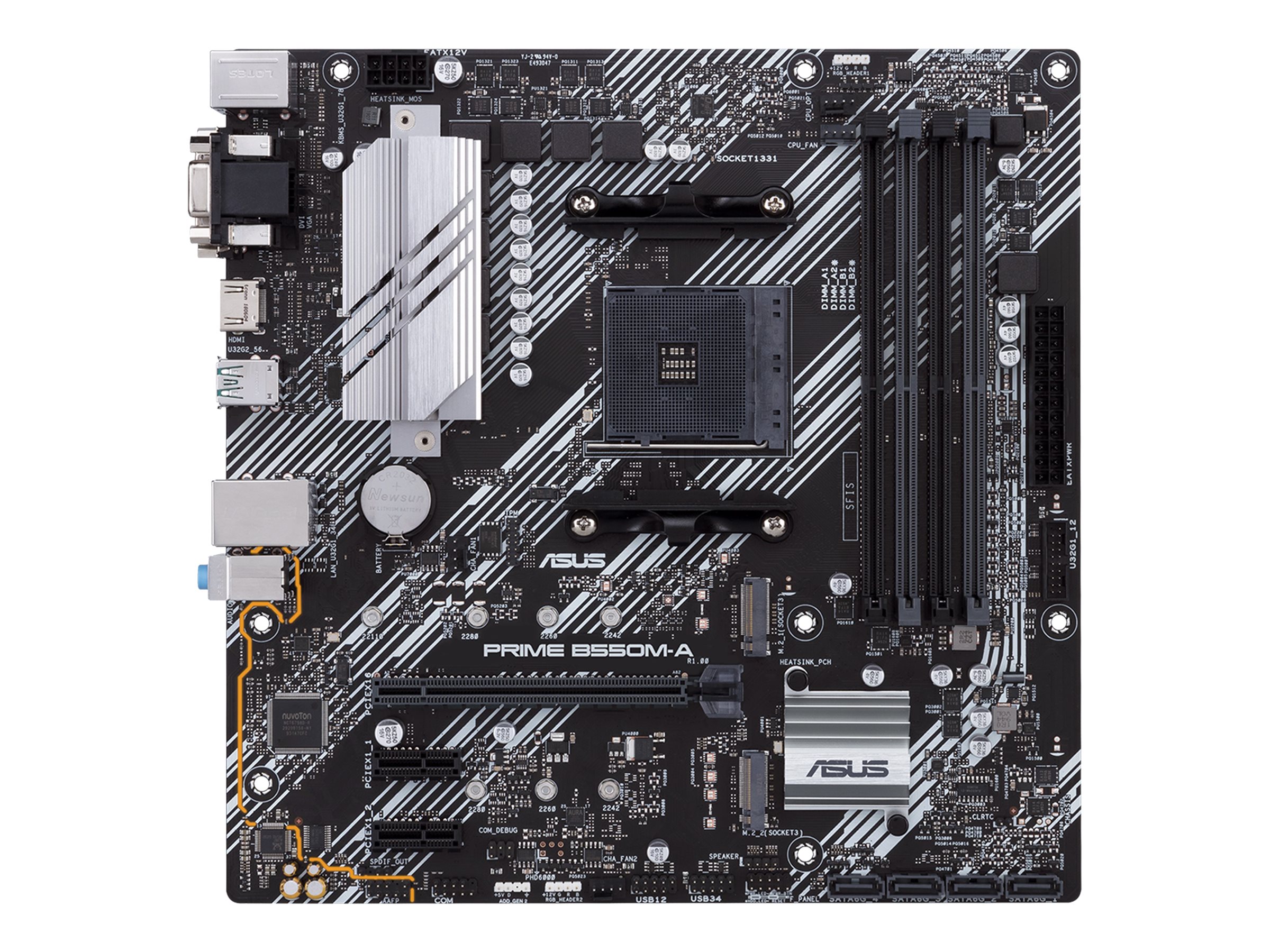 Asus | PRIME B550M-A | Processor family AMD | Processor socket AM4 | DDR4 | Memory slots 4 | Supported hard disk drive interfaces M.2, SATA | Number of SATA connectors 4 | Chipset AMD B | Micro ATX - Image 2
