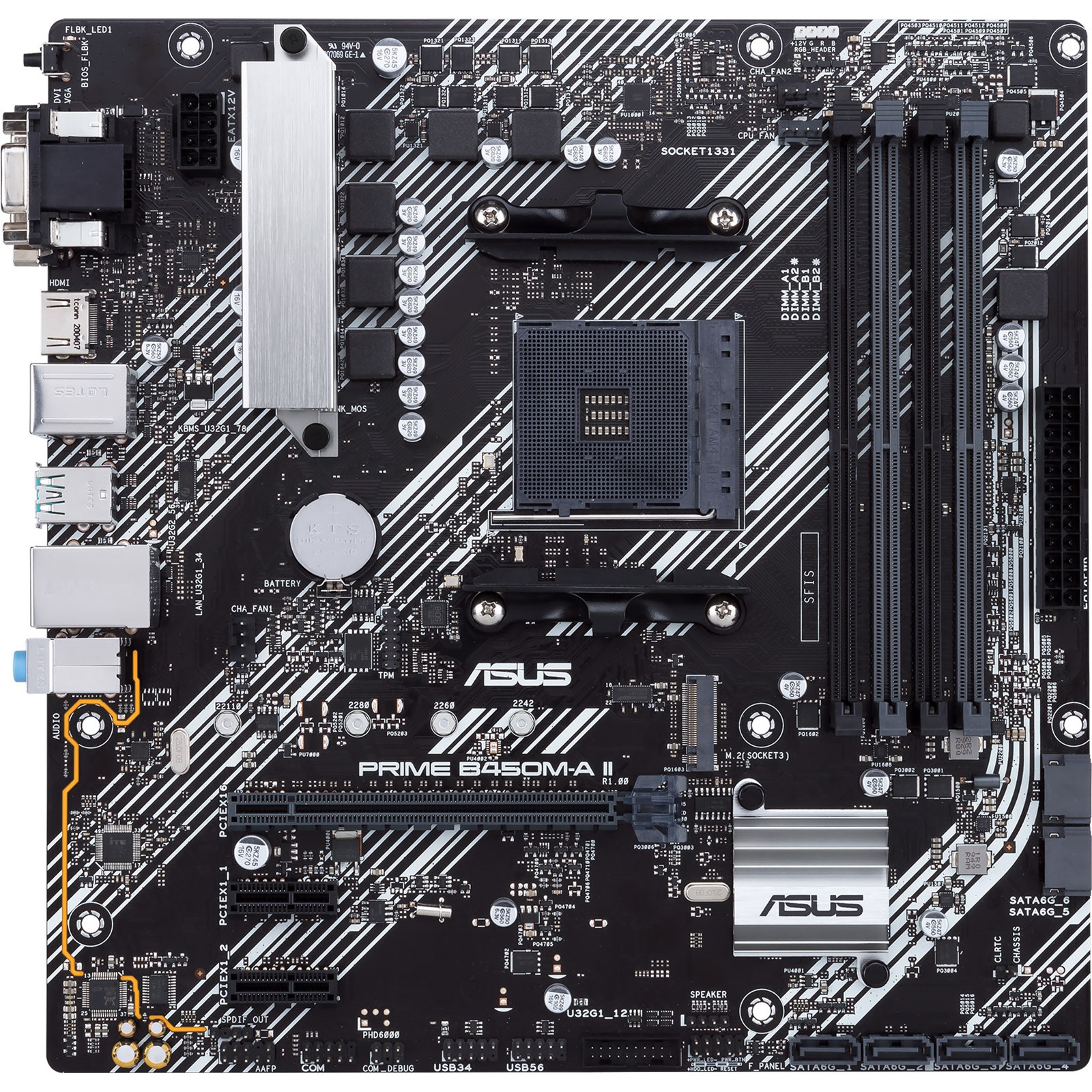 Asus | PRIME B450M-A II | Processor family AMD | Processor socket AM4 | DDR4 | Memory slots 4 | Number of SATA connectors 6 x SATA III | Chipset AMD B | Micro ATX - Image 2
