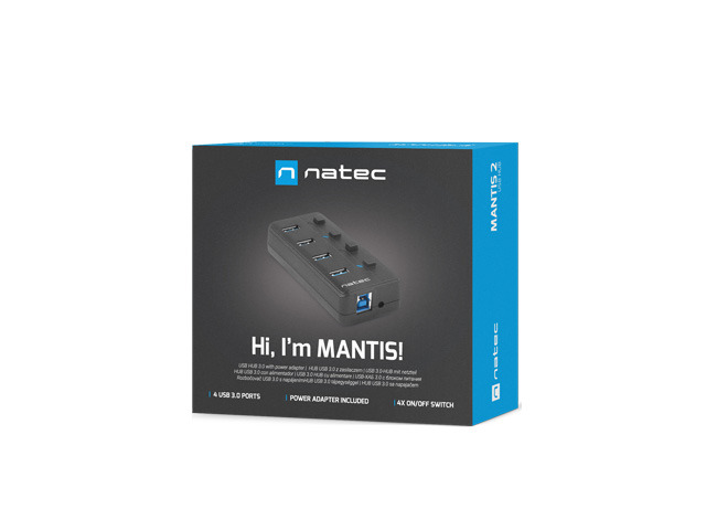 Natec USB 3.0 HUB, Mantis 2, 4-Port, On/Off with AC Adapter | Natec | 4 Port Hub With USB 3.0 | Mantis NHU-1557 | Black - Image 11