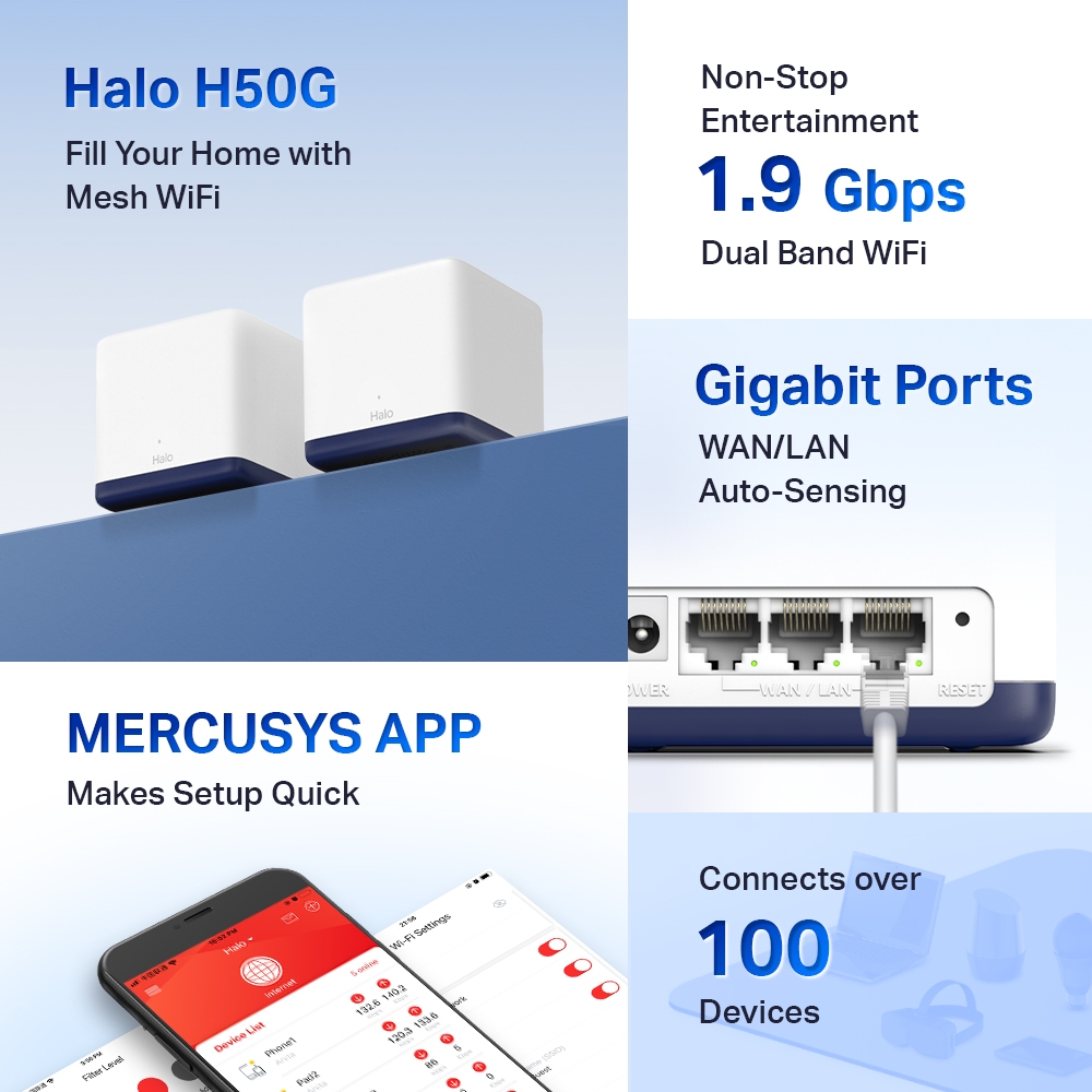 AC1900 Whole Home Mesh Wi-Fi System | Halo H50G (2-Pack) | 802.11ac | 600+1300 Mbit/s | Ethernet LAN (RJ-45) ports 3 | Mesh Support Yes | MU-MiMO Yes | No mobile broadband - Image 5