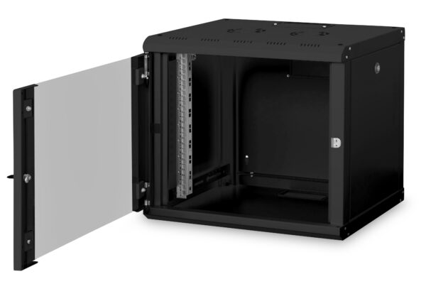 Digitus | Wall Mounting Cabinet | DN-19 09-U-SW | Black | IP protection class: IP20; Front door: Glass door, single opening; Cabinet type: Wall mounting cabinet; Equipment mounting depth min.-max.: 305-370 mm; Load capacity: 100 kg - Image 3