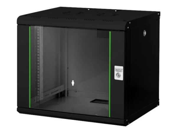 Digitus | Wall Mounting Cabinet | DN-19 09-U-SW | Black | IP protection class: IP20; Front door: Glass door, single opening; Cabinet type: Wall mounting cabinet; Equipment mounting depth min.-max.: 305-370 mm; Load capacity: 100 kg - Image 4
