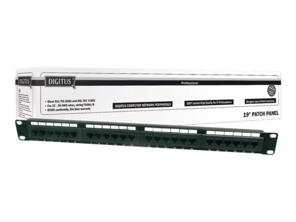 Digitus | Patch Panel | DN-91624U | Black | Category: CAT 6; Ports: 24 x RJ45; Retention strength: 7.7 kg; Insertion force: 30N max | 48.2 x 4.4 x 10.9 cm - Image 2