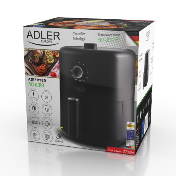 Adler | Airfryer | AD 6310 | Power 2200 W | Capacity 3 L | High-volume hot-air circulation technology | Black - Image 10