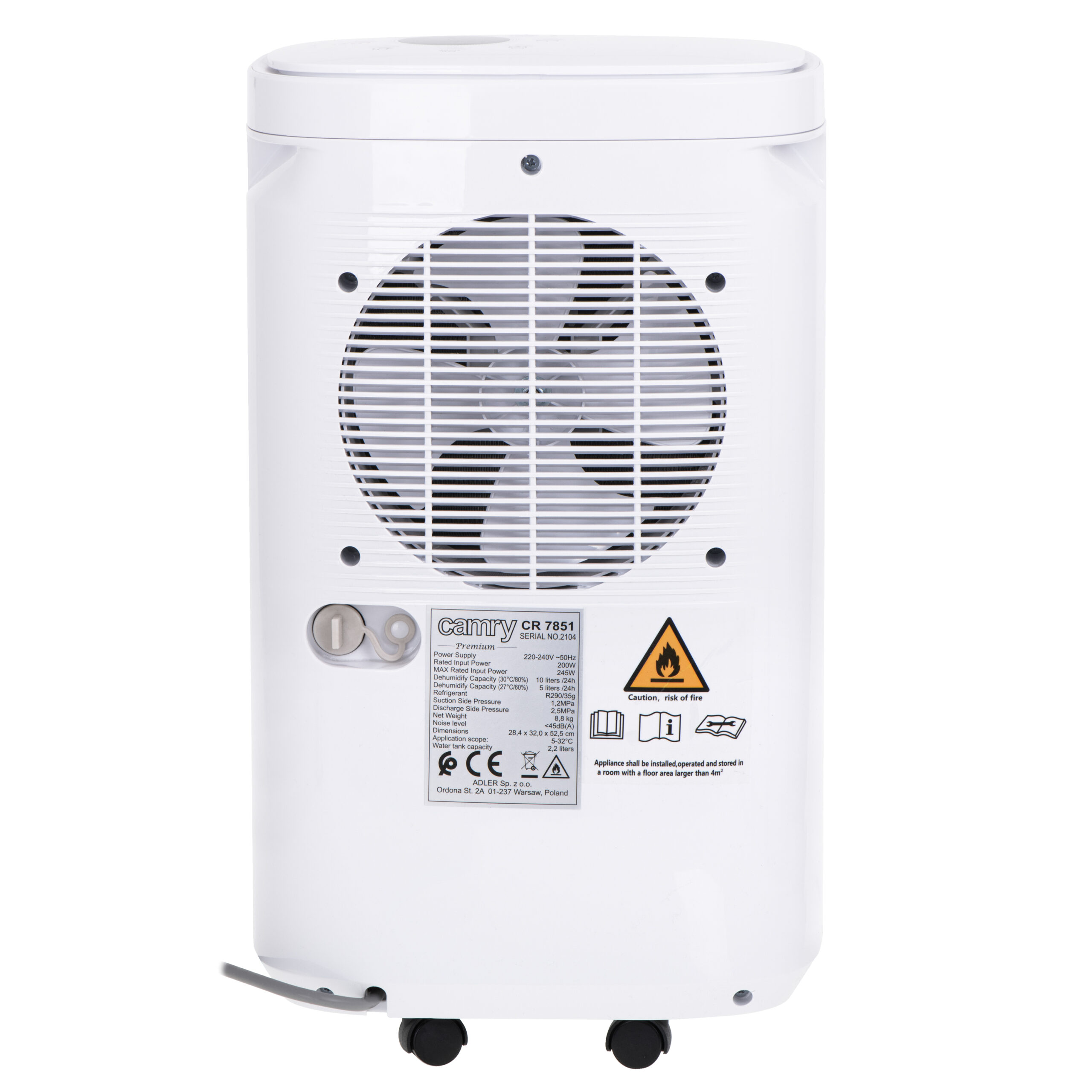 Camry | Air Dehumidifier | CR 7851 | Power 200 W | Suitable for rooms up to 60 m³ | Water tank capacity 2.2 L | White - Image 4