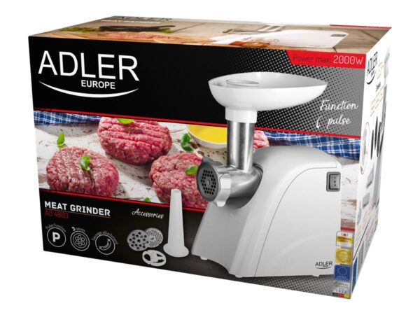 Adler AD 4803 Meat mincer, Power 800W, Bowl, Middle size sieve, Mince sieve, Poppy sieve, Plunger, Sausage filler | Adler - Image 10
