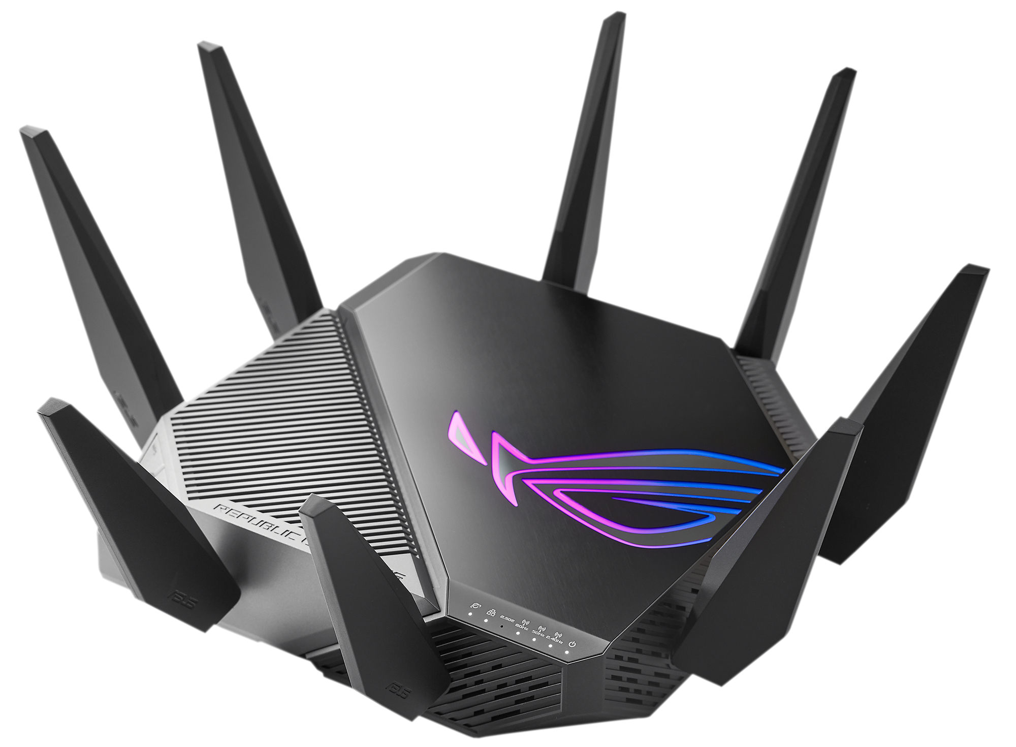 Wi-Fi 6 Tri-Band Gigabit Gaming Router | ROG GT-AXE11000 Rapture | 802.11ax | 1148+4804+4804 Mbit/s | 10/100/1000/2500 Mbit/s | Ethernet LAN (RJ-45) ports 5 | Mesh Support Yes | MU-MiMO Yes | No mobile broadband | Antenna type External | 2xUSB 3.2 - Image 5