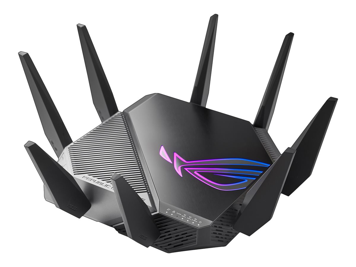 Wi-Fi 6 Tri-Band Gigabit Gaming Router | ROG GT-AXE11000 Rapture | 802.11ax | 1148+4804+4804 Mbit/s | 10/100/1000/2500 Mbit/s | Ethernet LAN (RJ-45) ports 5 | Mesh Support Yes | MU-MiMO Yes | No mobile broadband | Antenna type External | 2xUSB 3.2 - Image 2