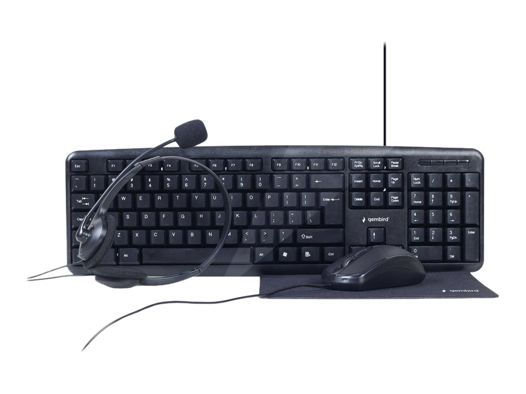 Gembird | 4-in-1 Multimedia office set | KBS-UO4-01 | Keyboard, Mouse, Pad and Headset Set | Wired | Mouse included | US | Black | 630 g - Image 3
