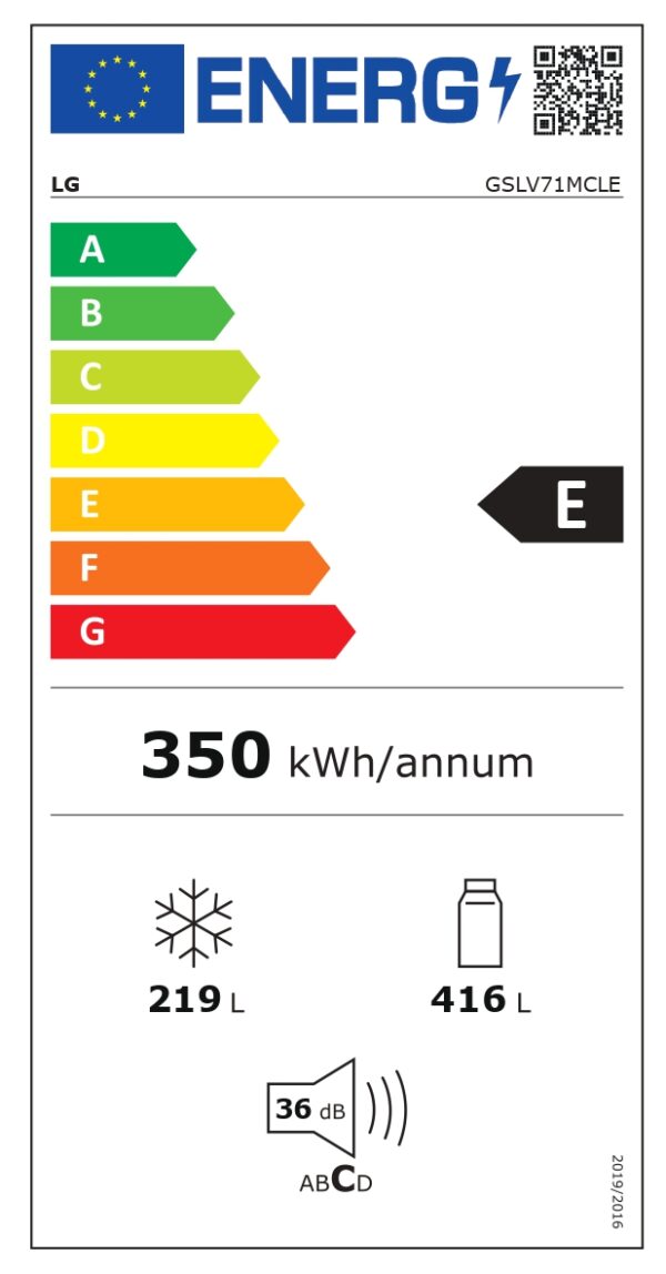 LG | Refrigerator | GSLV71MCLE | Energy efficiency class E | Free standing | Side by side | Height 179 cm | No Frost system | Fridge net capacity 416 L | Freezer net capacity 219 L | 36 dB | Matte Black - Image 21