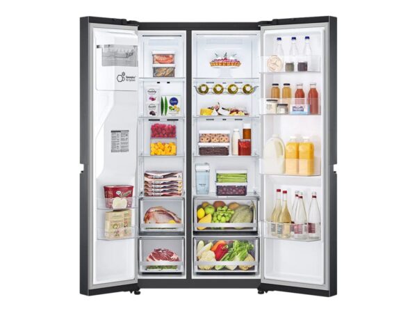 LG | Refrigerator | GSLV71MCLE | Energy efficiency class E | Free standing | Side by side | Height 179 cm | No Frost system | Fridge net capacity 416 L | Freezer net capacity 219 L | 36 dB | Matte Black - Image 12