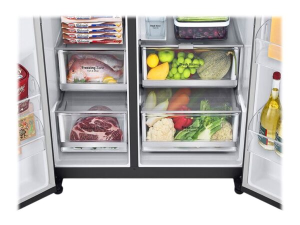 LG | Refrigerator | GSLV71MCLE | Energy efficiency class E | Free standing | Side by side | Height 179 cm | No Frost system | Fridge net capacity 416 L | Freezer net capacity 219 L | 36 dB | Matte Black - Image 19