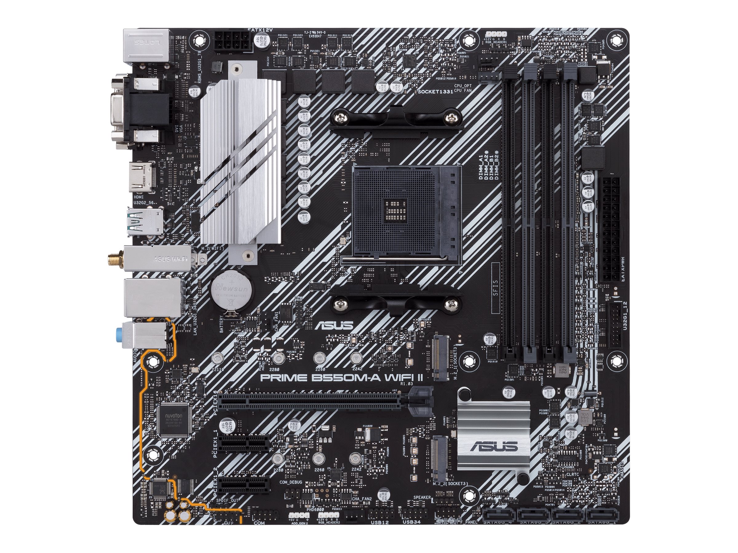 Asus | PRIME B550M-A WIFI II | Processor family AMD | Processor socket AM4 | DDR4 DIMM | Memory slots 4 | Supported hard disk drive interfaces SATA, M.2 | Number of SATA connectors 4 | Chipset AMD B550 | microATX - Image 2