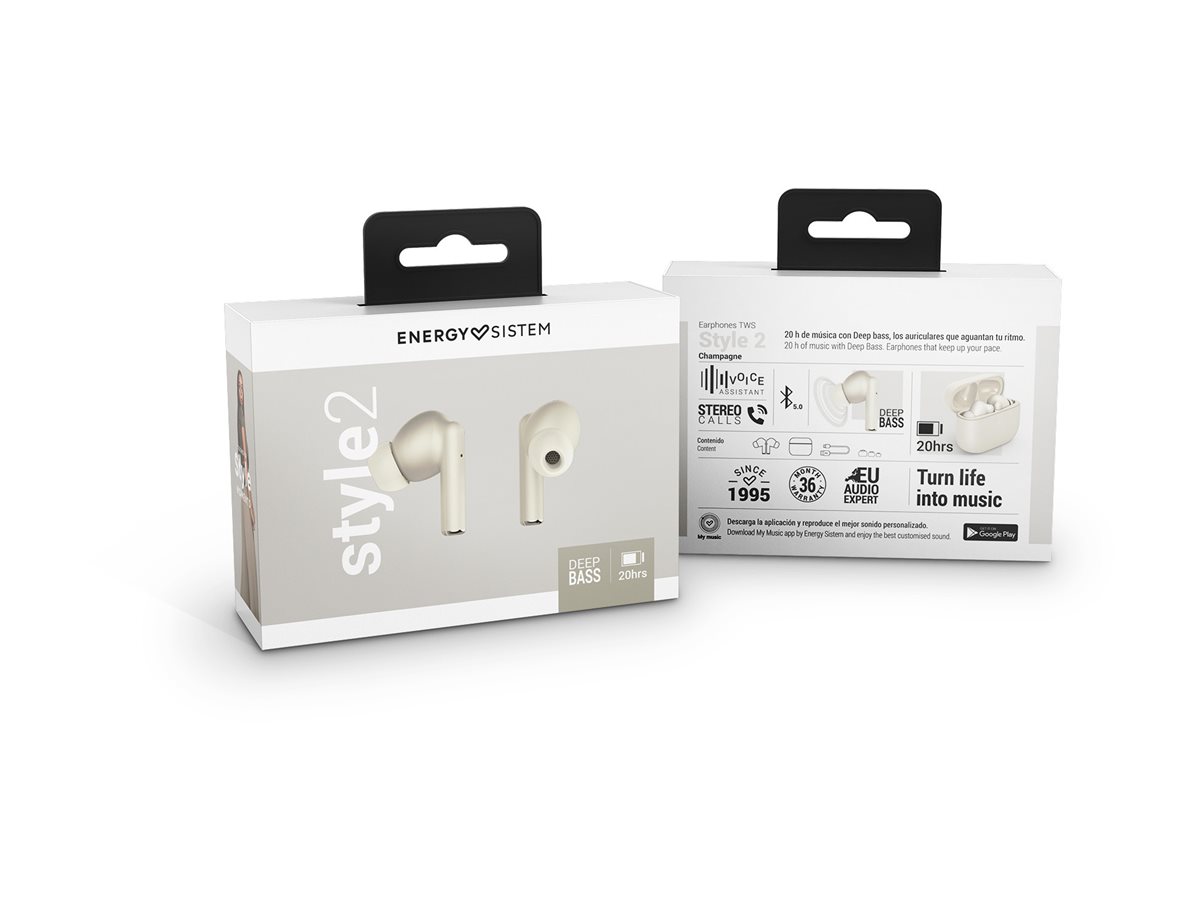 Energy Sistem Earphones True Wireless Style 2 Champagne (True Wireless Stereo, BT 5.1, Deep Bass, Charging Case) | Energy Sistem | True Wireless Earphones | Style 2 | Wireless | In-ear | Microphone | Noise canceling | Wireless | Champagne - Image 6