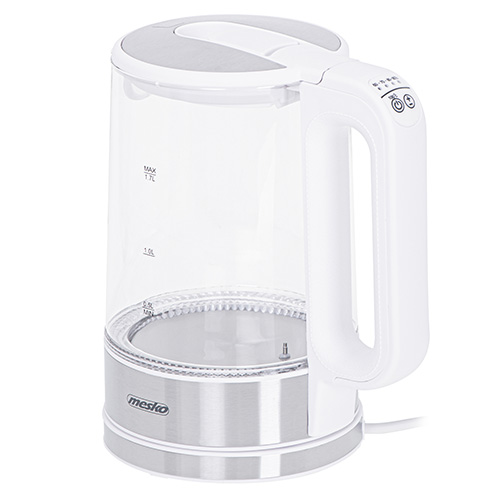Mesko | Kettle | MS 1301w | Electric | 1850 W | 1.7 L | Glass/Stainless steel | 360° rotational base | White - Image 5